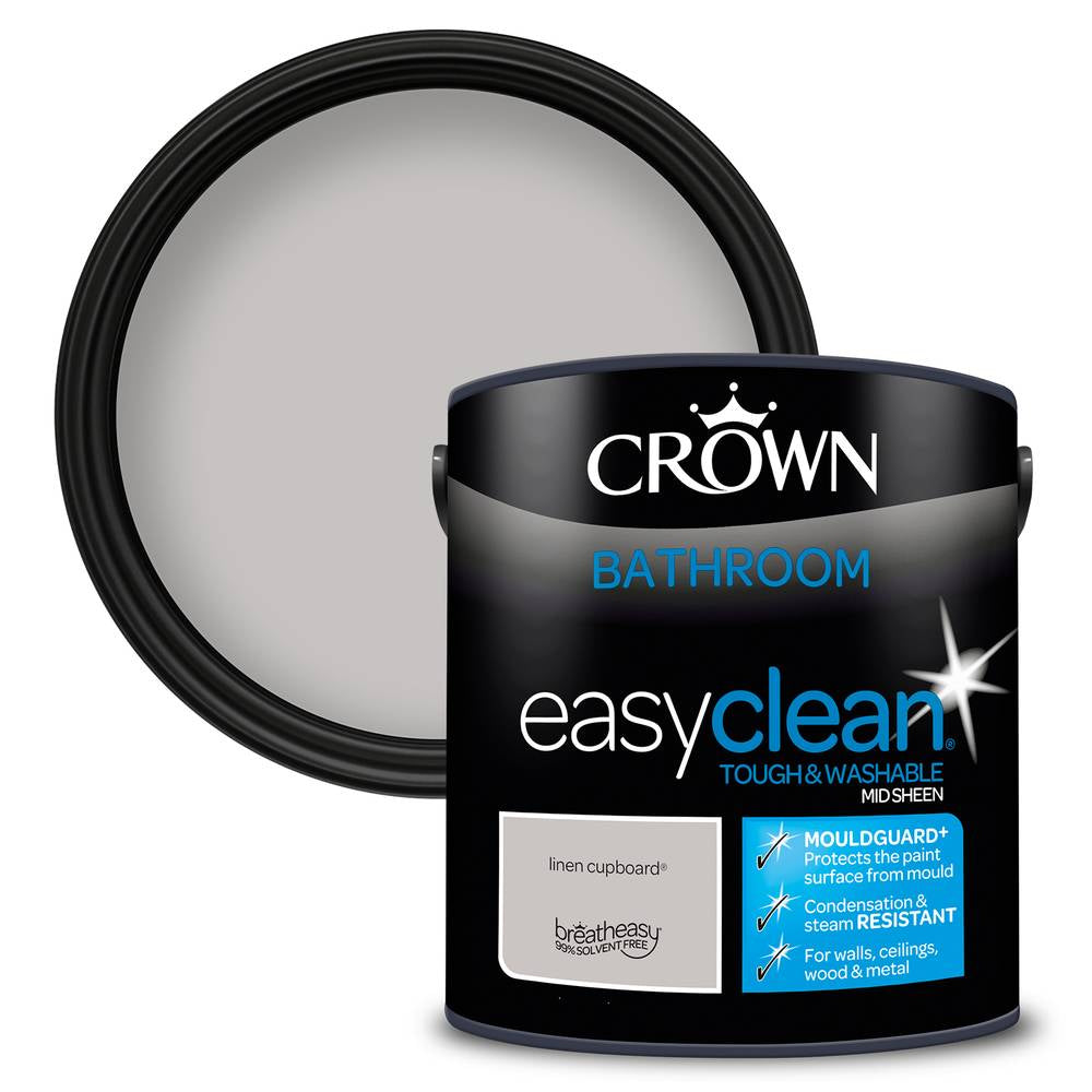 Crown Paint Linen Cupboard Easyclean Bathroom Paint | 2.5L, Mid Sheen