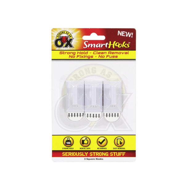 Strong as an Ox Square Removable Hooks | Pack of 3, Holds up to 1kg