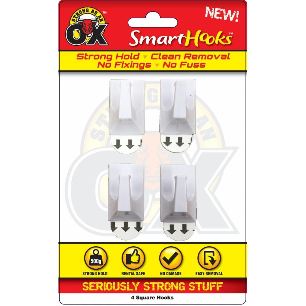 Adhesive Hooks - Small Square - 4 Pack