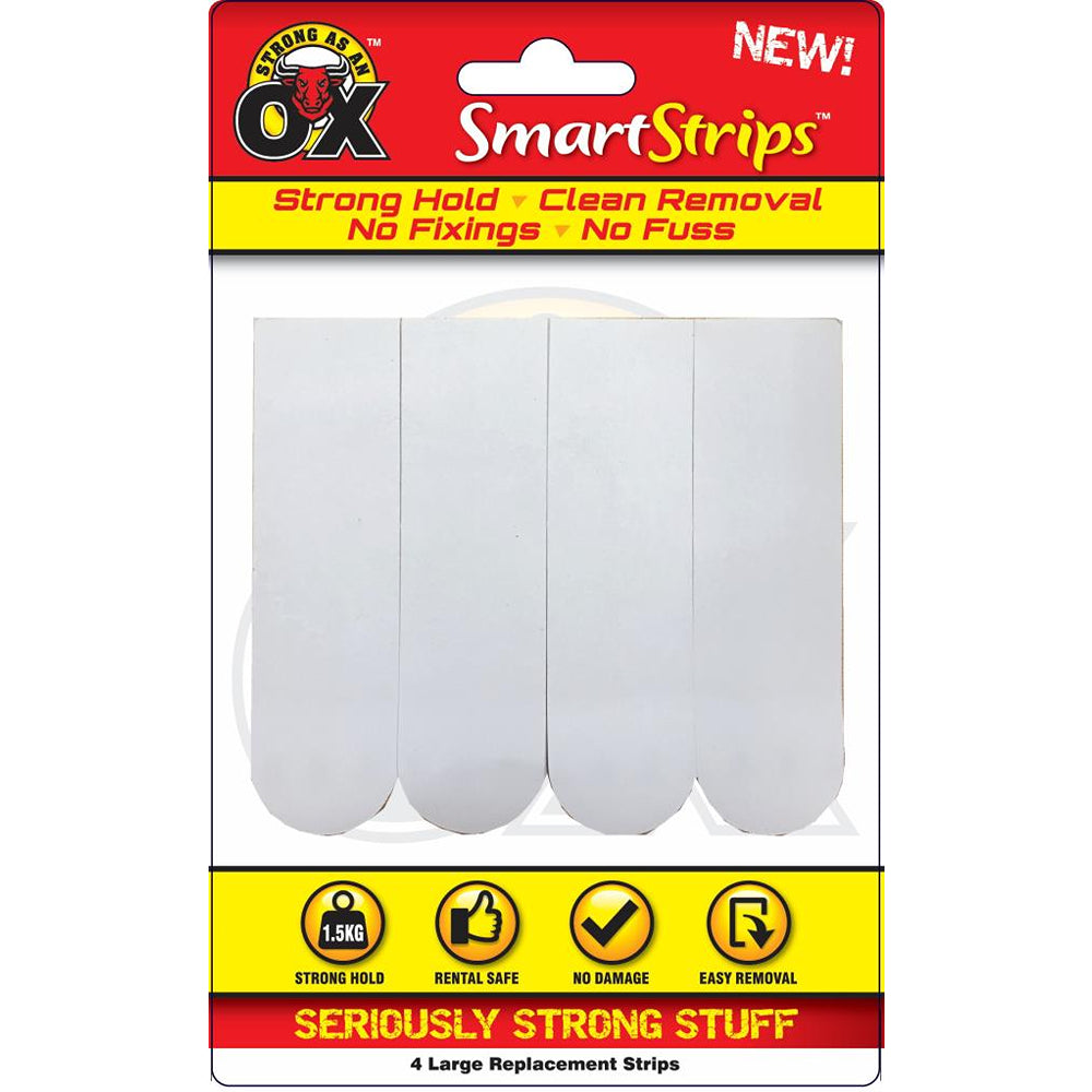Strong as an Ox Removable Replacement Adhesive Strips | 1.5kg Capacity | Large | Pack of 4