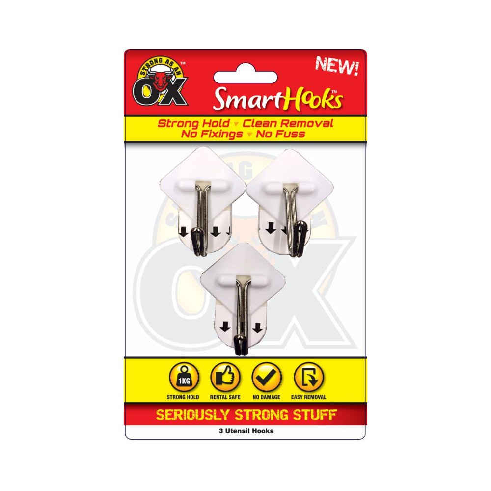 Strong as an Ox Removable Cup Hooks | 3 Piece, Clear, Holds up to 1 kg