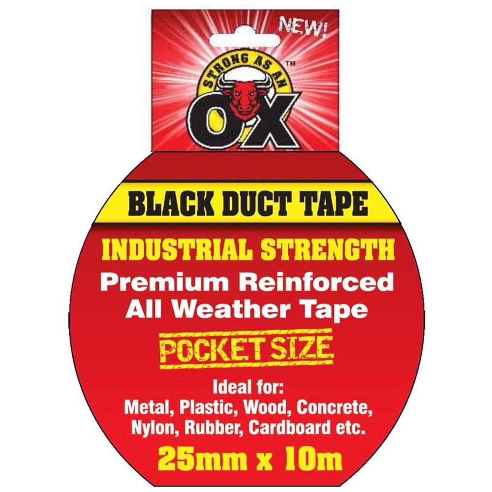 Strong as an Ox Industrial Strength Black Duct Tape | 25mm x 10m