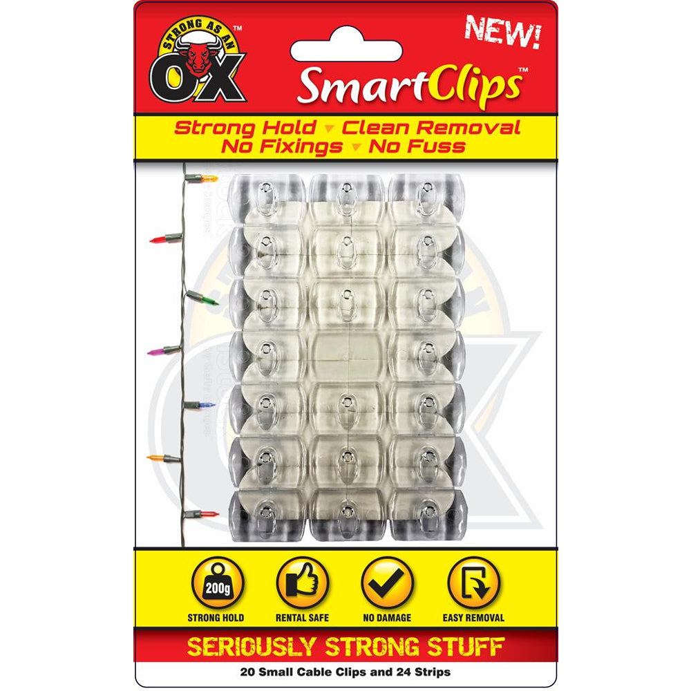 Strong as an Ox Removable Clear Cable Clips | Small | Pack 20