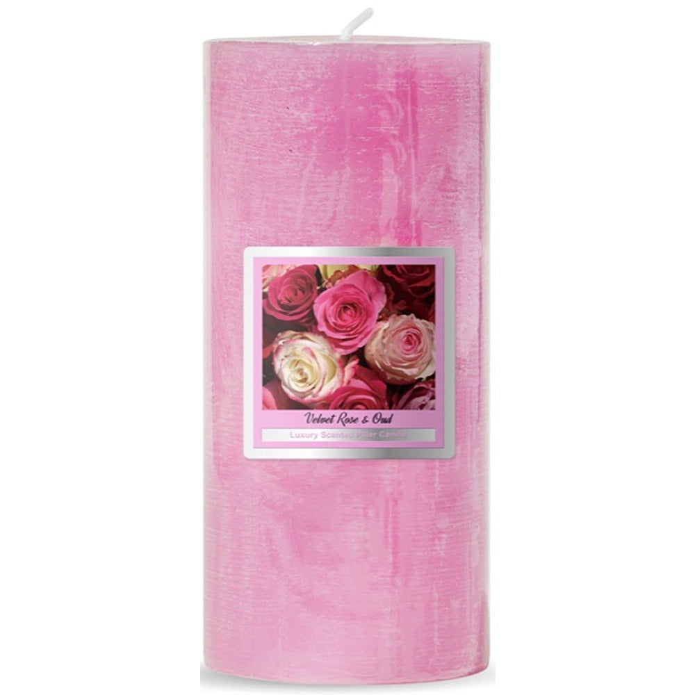 Baltus Velvet Rose and Oud Scented Pillar Candle | Pink, 6.5 x 15cm