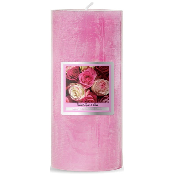 Baltus Velvet Rose and Oud Scented Pillar Candle | Pink, 6.5 x 15cm