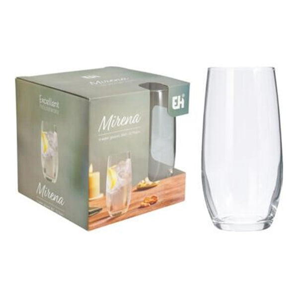 Mirena Clear Glass Highball Tumbler Set | Set of 4, Tall, 36cl