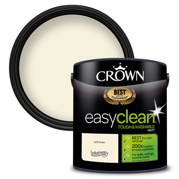 Crown Paint Easyclean Matt Emulsion Paint Soft Linen | 2.5L, Washable