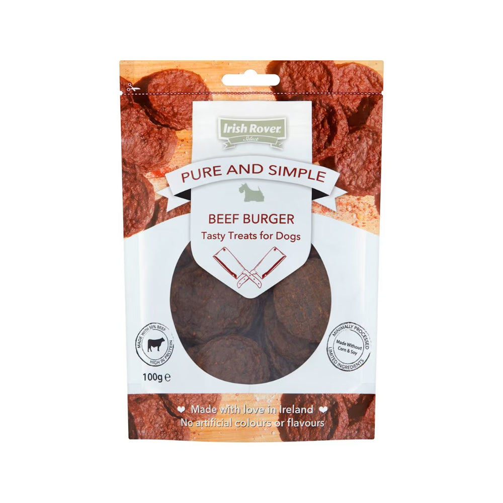 Irish Rover Pure and Simple Beef Burger Dog Treats | 100g, 50% Beef