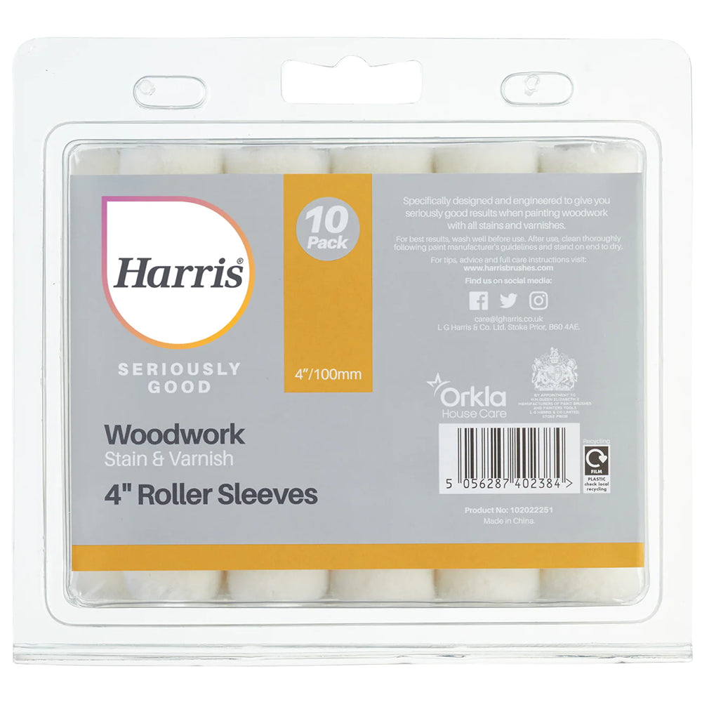 Harris Seriously Good Woodwork Stain &amp; Varnish Sleeve 100mm/4in | Pack of 10