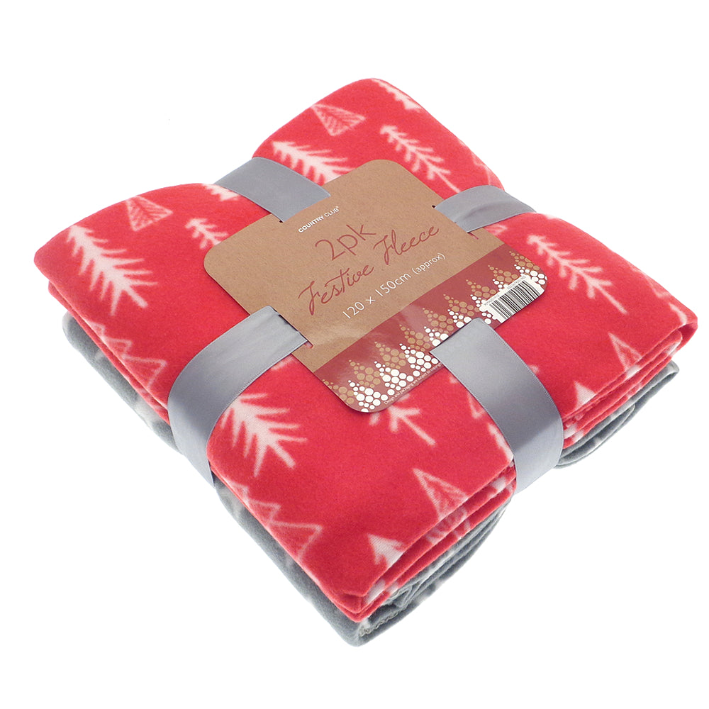 Country Club Christmas Tree Fleece Throw Blankets | Pack of Two, 120 x 150cm