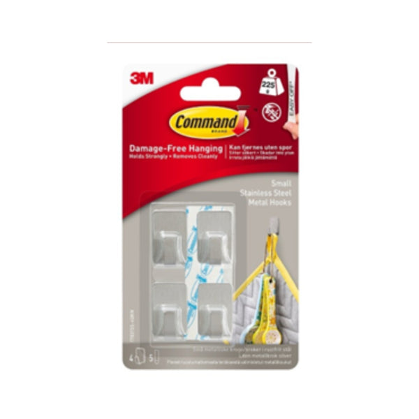 Command Small Stainless Steel Metal Hooks | Damage-Free, Holds up to 225g