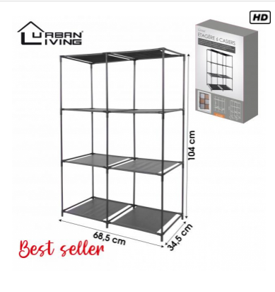 Urban Living Black Shelving Unit | 6 Open Shelves | H104cm x W68.5cm x D34.5cm