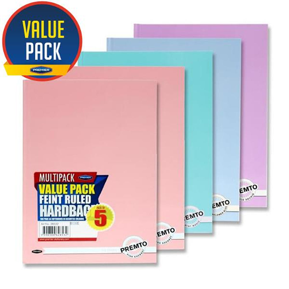 Premto A4 Hardcover Notebook | 160 Page | Pack of 5 | Pastel Colours