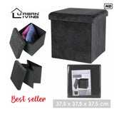 Urban Living Black Velvet Storage Ottoman | 37.5cm Cube