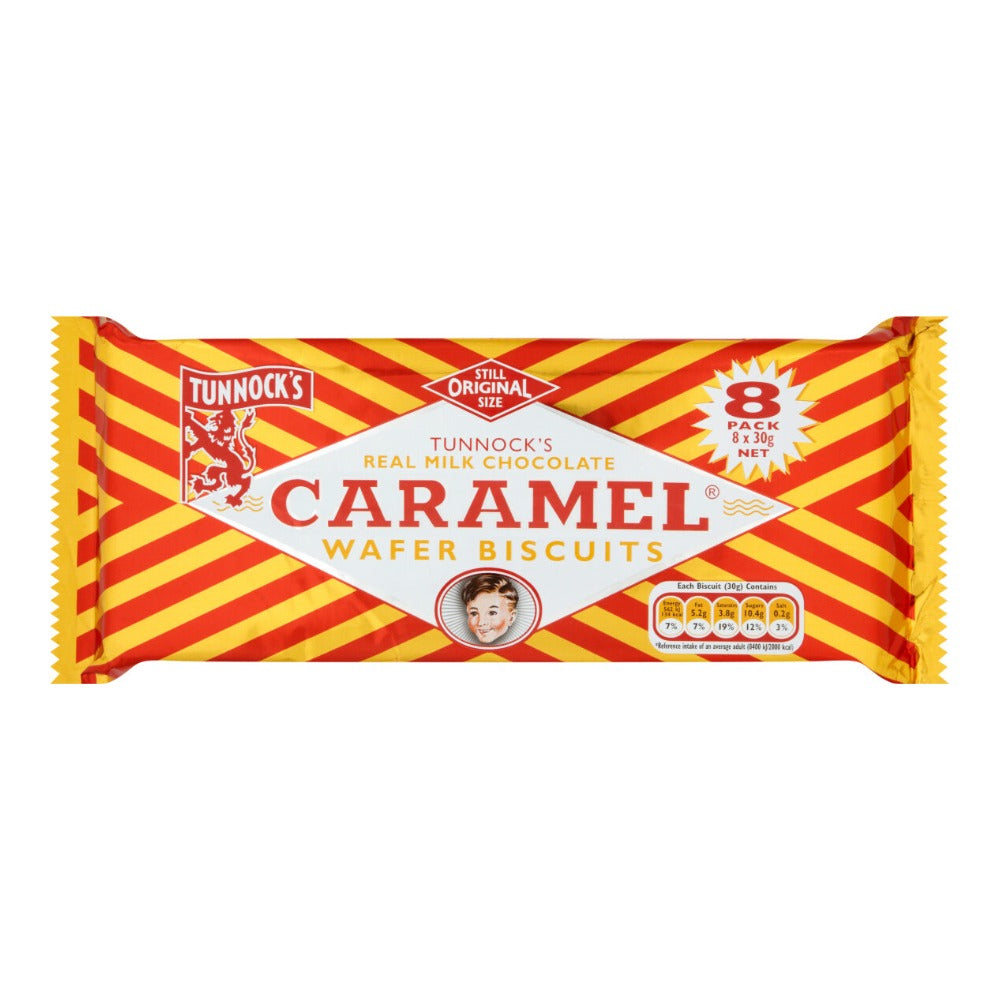 Tunnocks Milk Chocolate Caramel Wafer Biscuits - Pack of 8, 240g