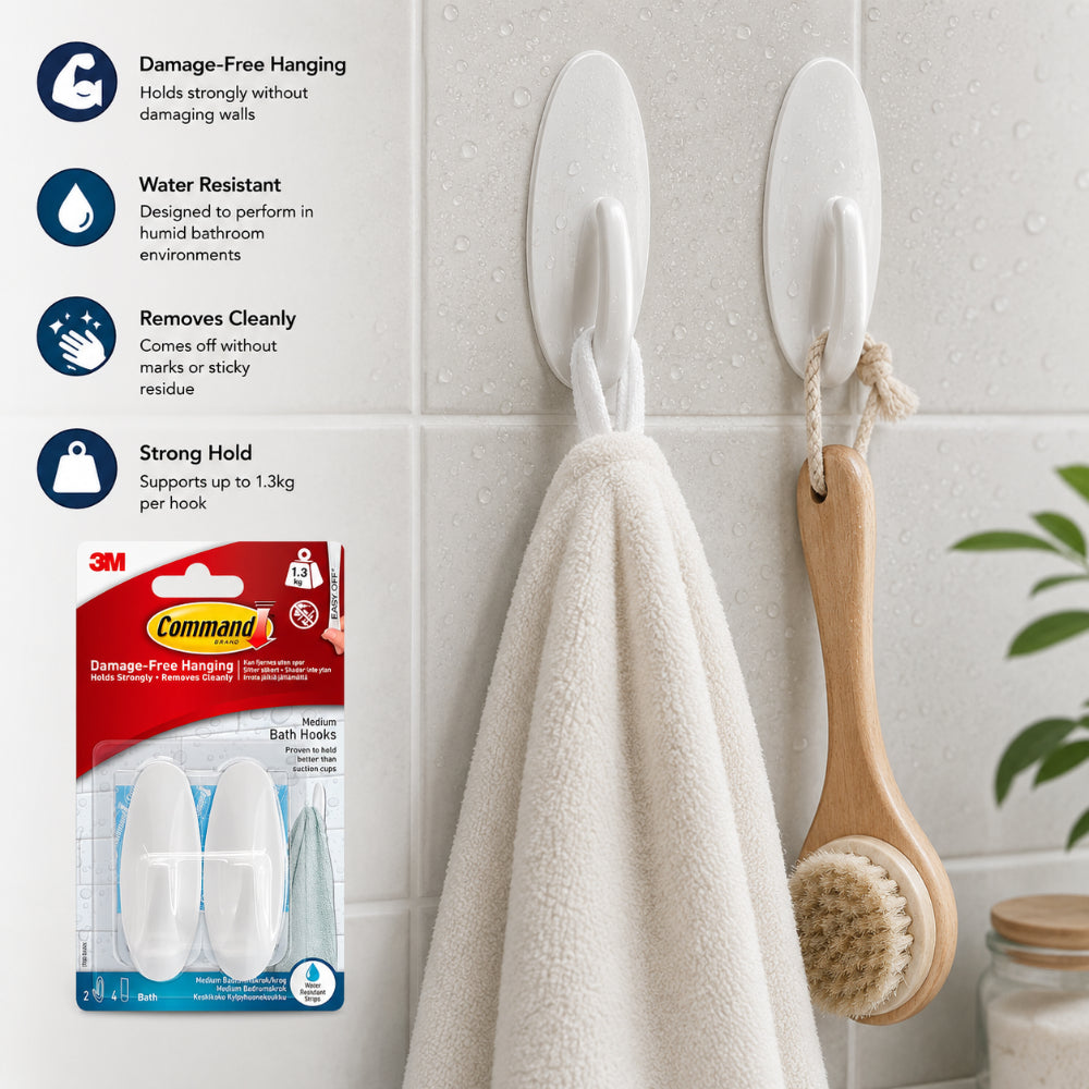 Command Medium Bath Hooks - Medium Bathroom Wall Hanging Hooks