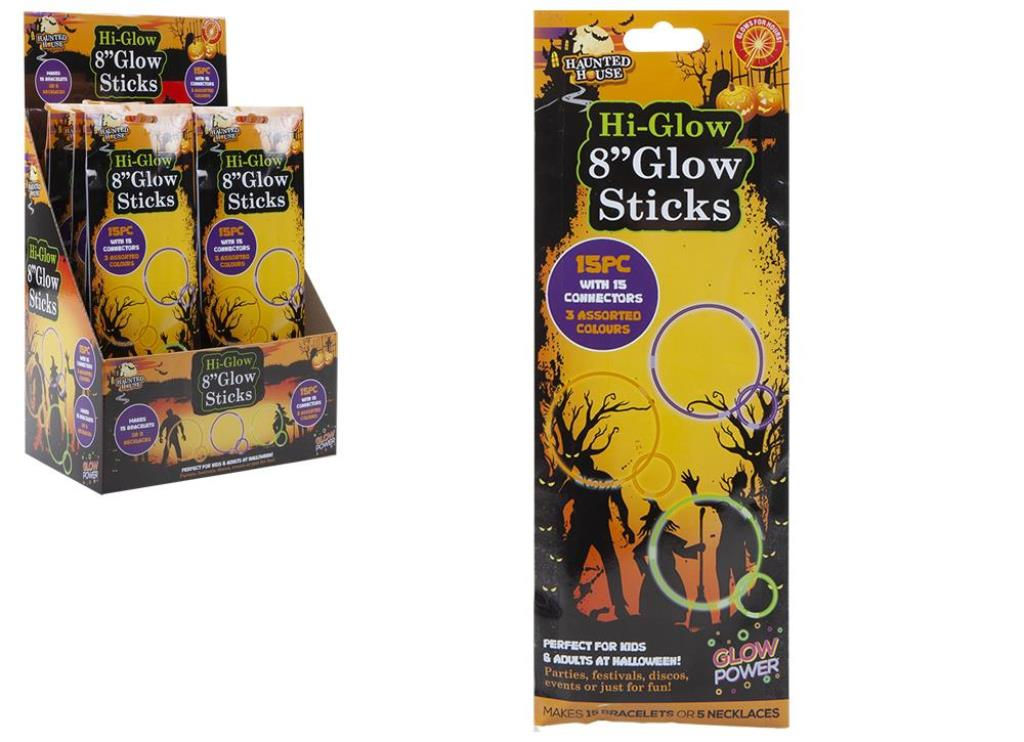 Halloween Glow Stick Bracelets and Necklaces - 15 Pieces, Assorted Colours