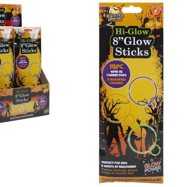 Halloween Glow Stick Bracelets and Necklaces - 15 Pieces, Assorted Colours