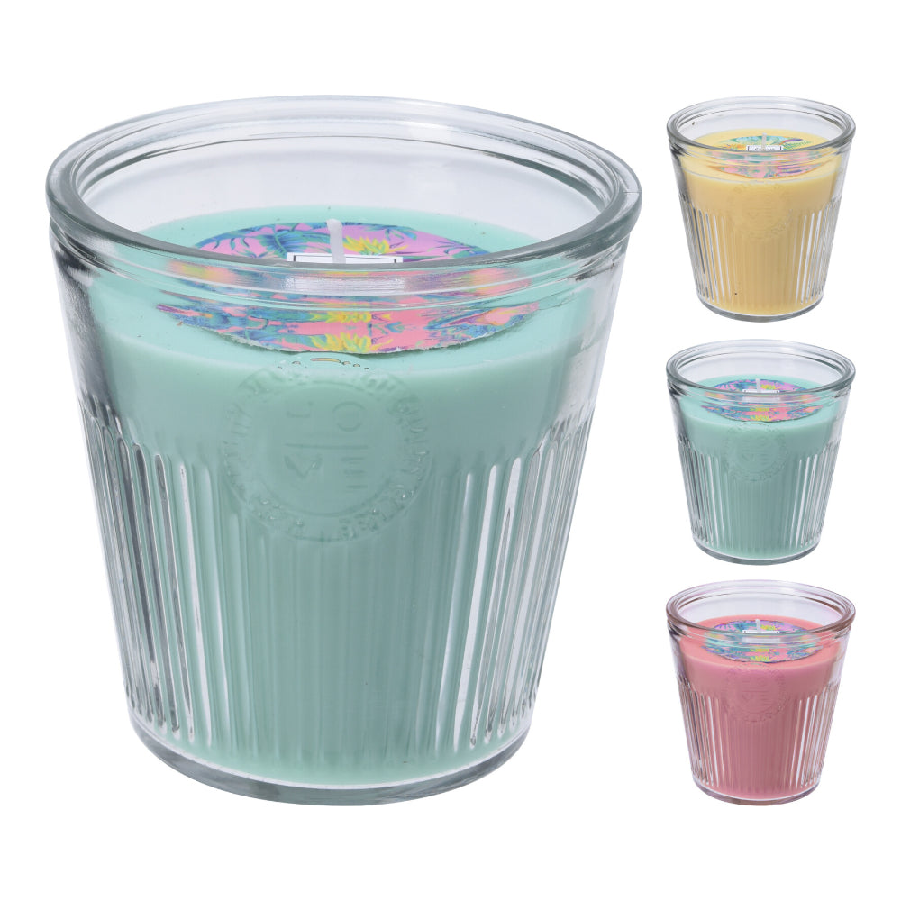 Ribbed Glass Pot Single Wick Candle | 11cm, Assorted Pastel Colours