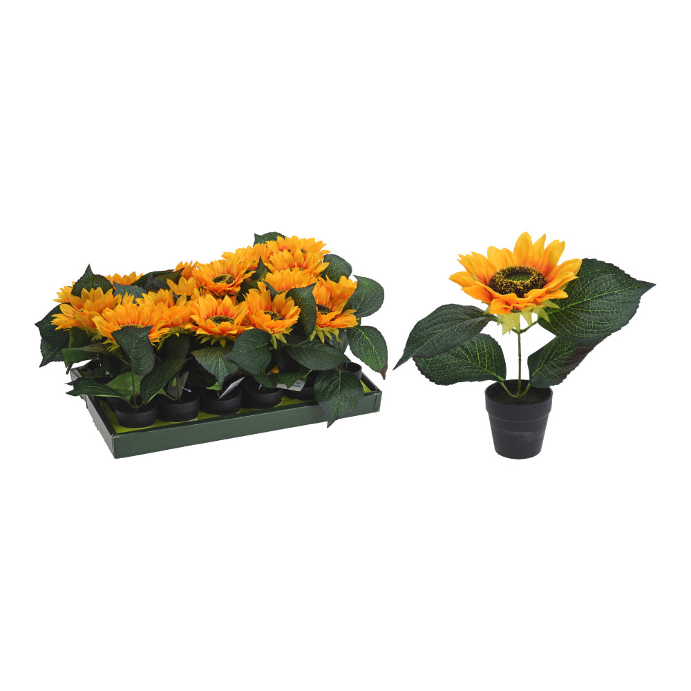 Realistic Artificial Sunflower in Pot Floral Décor | Yellow, Black Pot