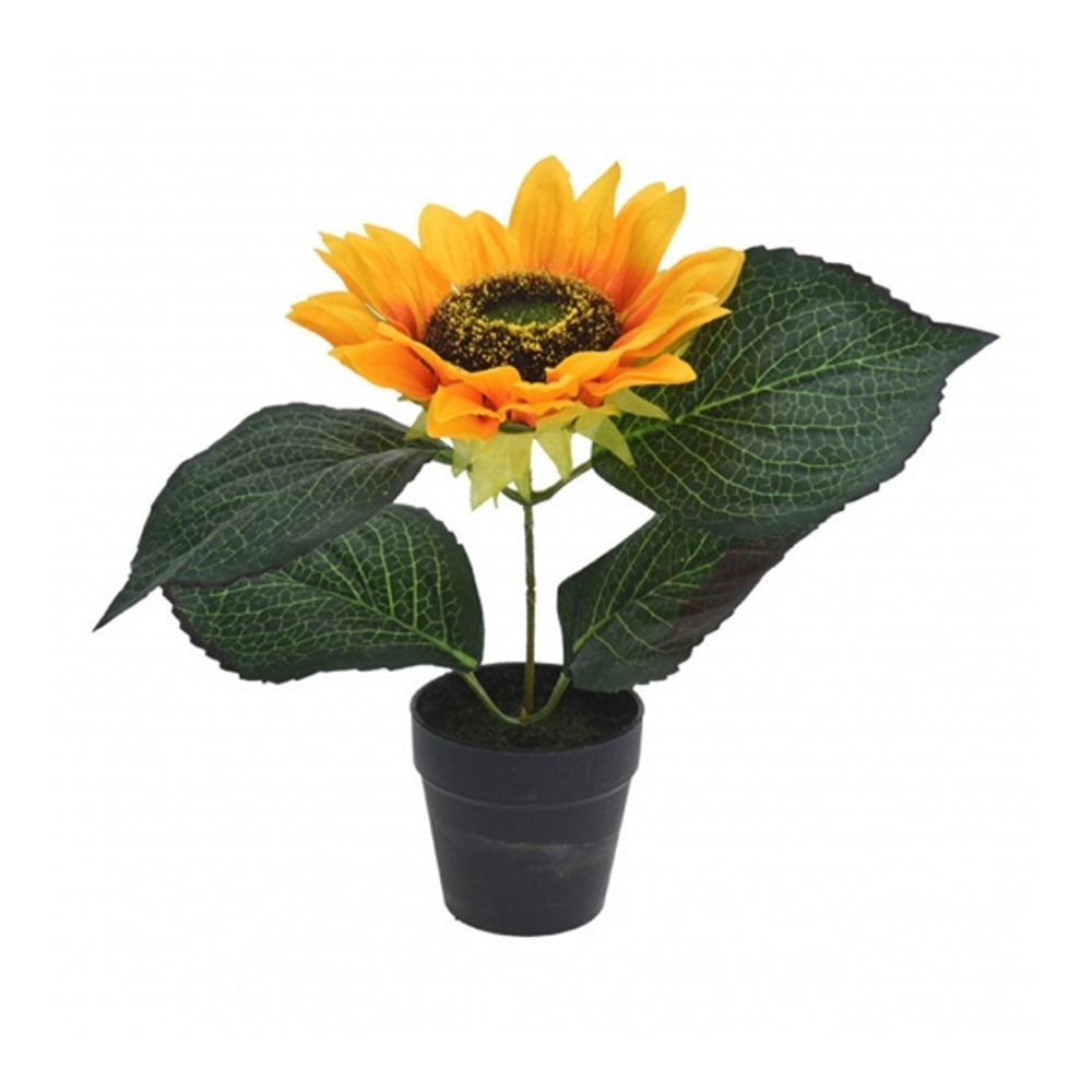 Realistic Artificial Sunflower in Pot Floral Décor | Yellow, Black Pot
