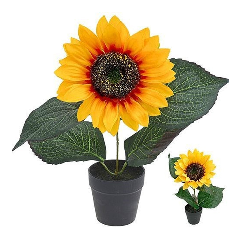 Realistic Artificial Sunflower in Pot Floral Décor | Yellow, Black Pot