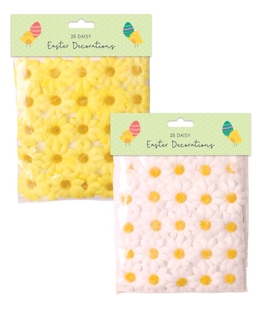 Tallon Easter Daisy Decorations | Pack of 25, Yellow and White, Assorted Designs