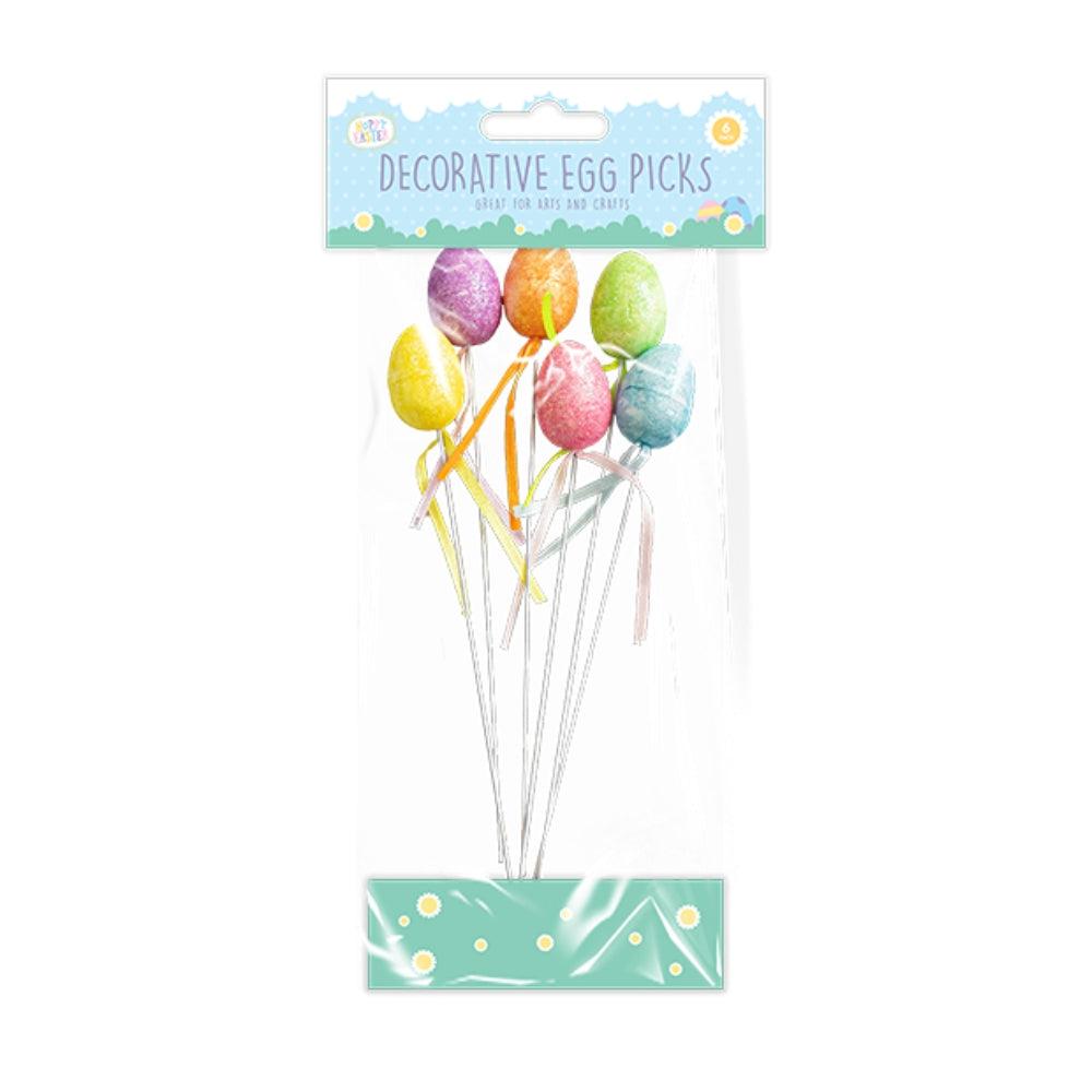 Hoppy Easter Colorful Mini Egg Picks | Pack of 6 | Glittery & Ribbon-Adorned