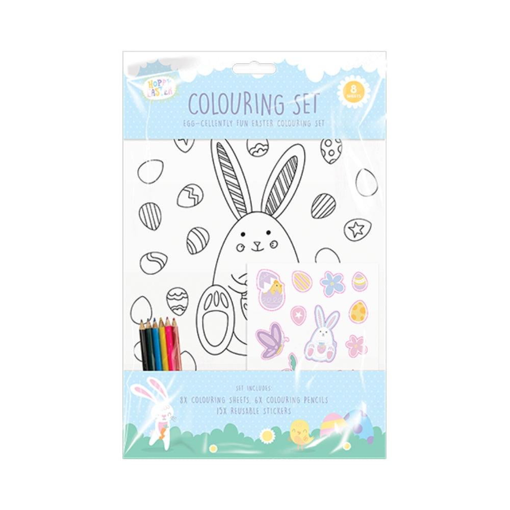 Hoppy Easter Easter Colouring Set | 6 Coloring Sheets and Pencils, 10 Reusable Stickers