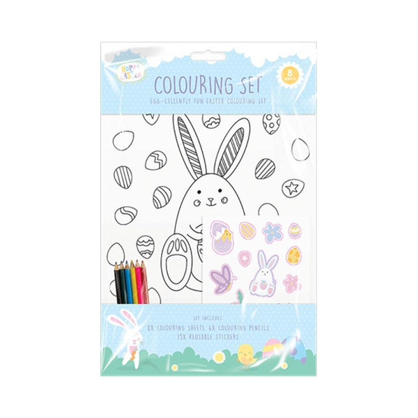Hoppy Easter Easter Colouring Set | 6 Coloring Sheets and Pencils, 10 Reusable Stickers