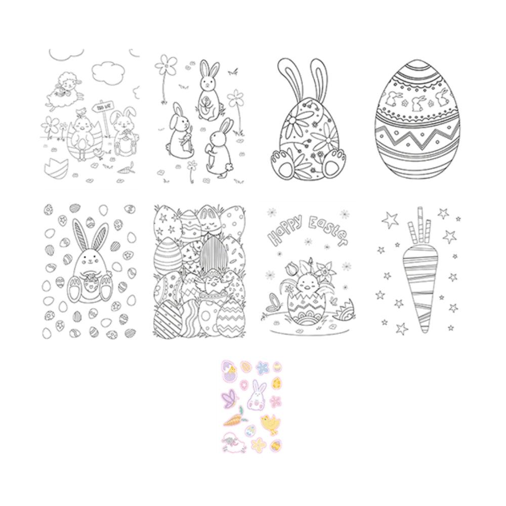 Hoppy Easter Easter Colouring Set | 6 Coloring Sheets and Pencils, 10 Reusable Stickers