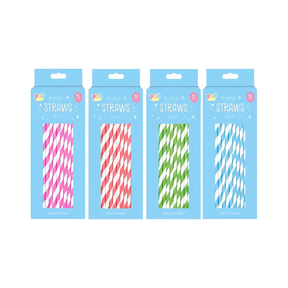 Bright Candy Stripe Paper Drinking Straws | Assorted Colours, Pack of 60