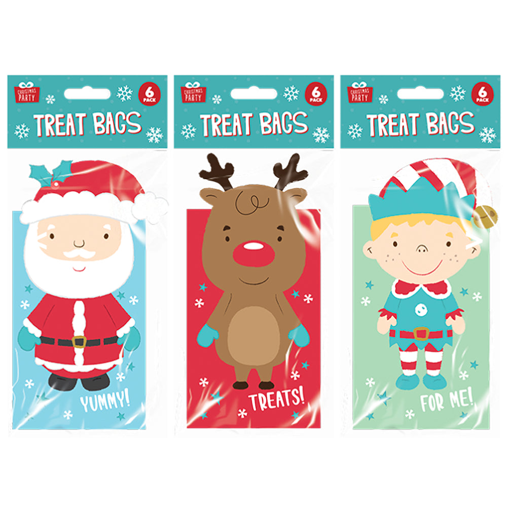 Christmas 3D Character Treat Bags | Pack of 6, Santa, Reindeer, Elf