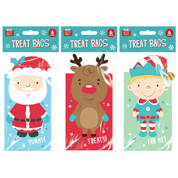 Christmas 3D Character Treat Bags | Pack of 6, Santa, Reindeer, Elf