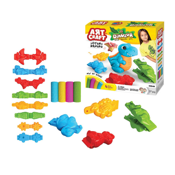 Dough Craft 3D Dinosaur Modelling Dough Set - Assorted Moulds, Four Colours