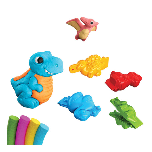 Dough Craft 3D Dinosaur Modelling Dough Set - Assorted Moulds, Four Colours