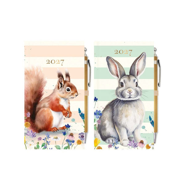 Slim 2027 Woodland Animal Diary and Pen Set | Assorted Designs, Pastel Colours