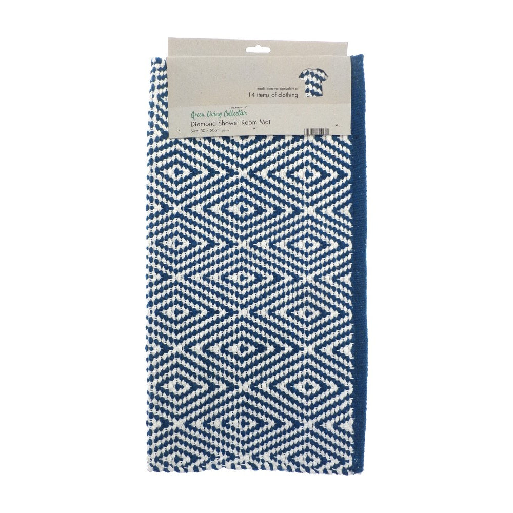 Country Club Diamond Navy Shower Mat | Recycled Textile, 50 x 50cm