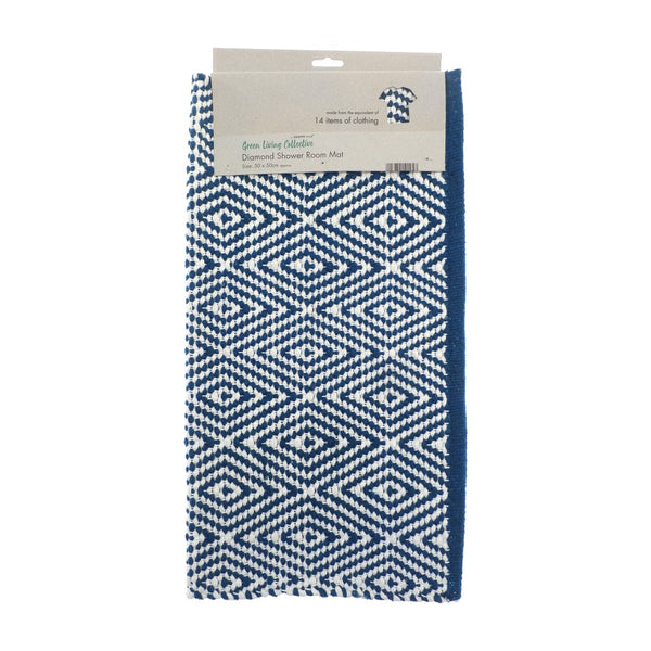 Country Club Diamond Navy Shower Mat | Recycled Textile, 50 x 50cm