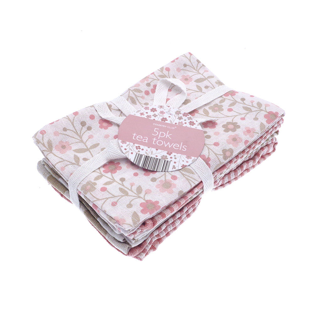 Country Club Tea Towels - Pack of 5 - Pastel Pink