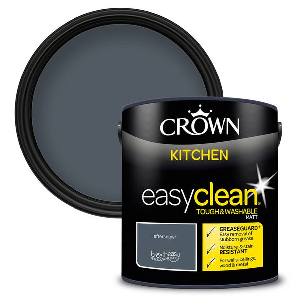 Crown Paint Easyclean Kitchen Aftershow Dark Grey Matt Emulsion Paint | 2.5L