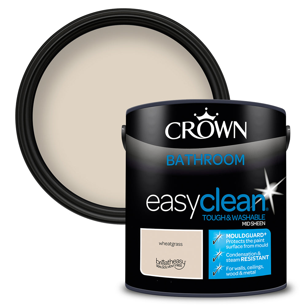 Crown Paint Easyclean Wheatgrass Bathroom Paint | Mid Sheen, Mouldguard+, 2.5L