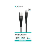 C3 Braided USB-A to USB-C Fast Charging Cable | 2m, 3A, Black