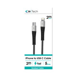 C3 Braided iPhone to USB-C Charging Cable | 2m, 5A, Grey/Black