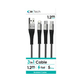 C3 Universal 3-in-1 Braided Charging Cable | 1.2m, 5 Amp, Fast Charge