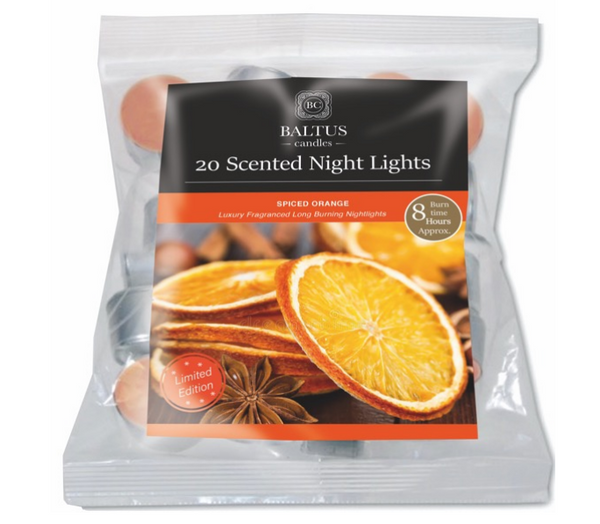 Baltus Spiced Orange Tea Lights | Pack of 20, 8 Hour Burn, Assorted Colours