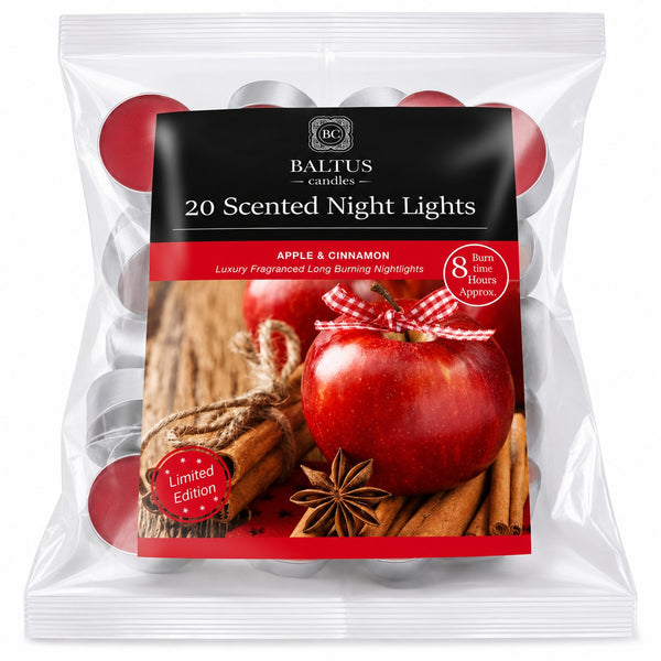 Baltus Apple and Cinnamon Scented Night Lights | Pack of 20, 8 Hour Burn Time