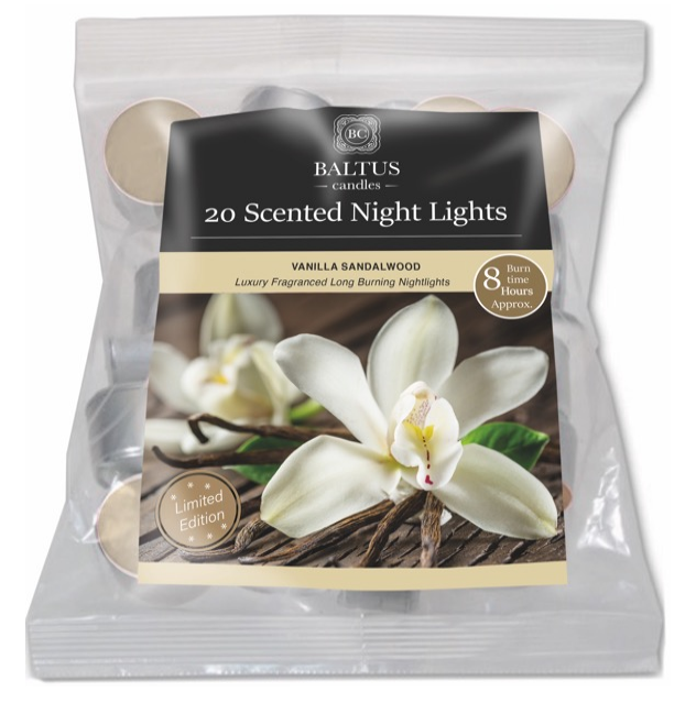 Baltus Vanilla Sandalwood Scented Tealight Candles | 8 Hour, Pack of 20