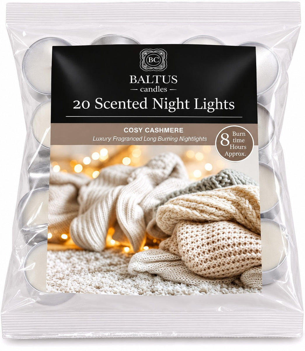 Baltus Cosy Cashmere Scented Night Lights | Pack of 20, 8 Hour Burn