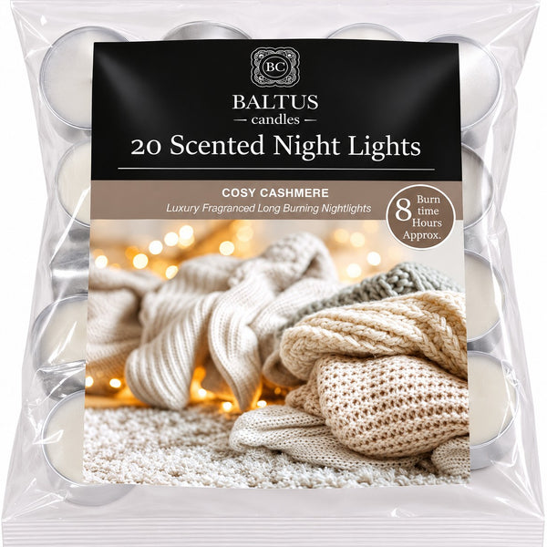 Baltus Cosy Cashmere Scented Night Lights | Pack of 20, 8 Hour Burn